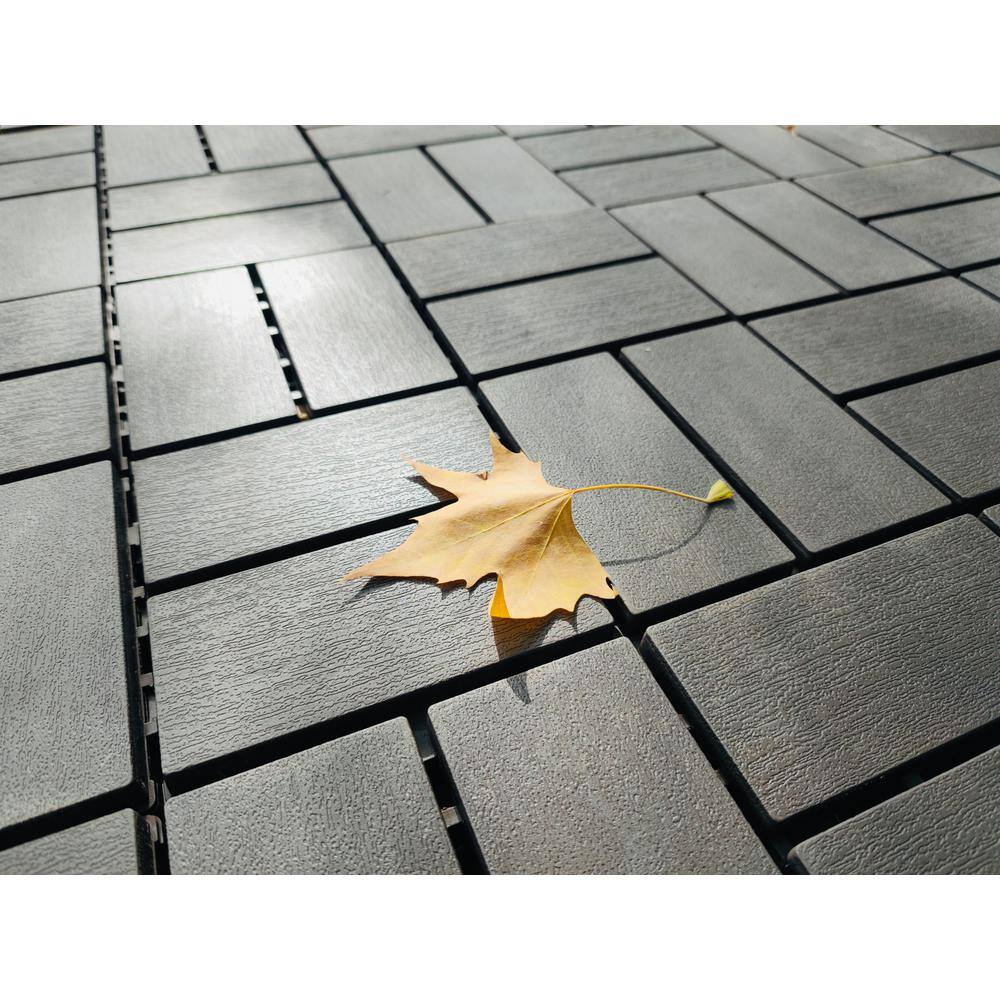 1 ft. x 1 ft. Patio Plastic Interlocking Square Waterproof Deck Tile in Dark Gray (44-Pack) for Poolside Backyard