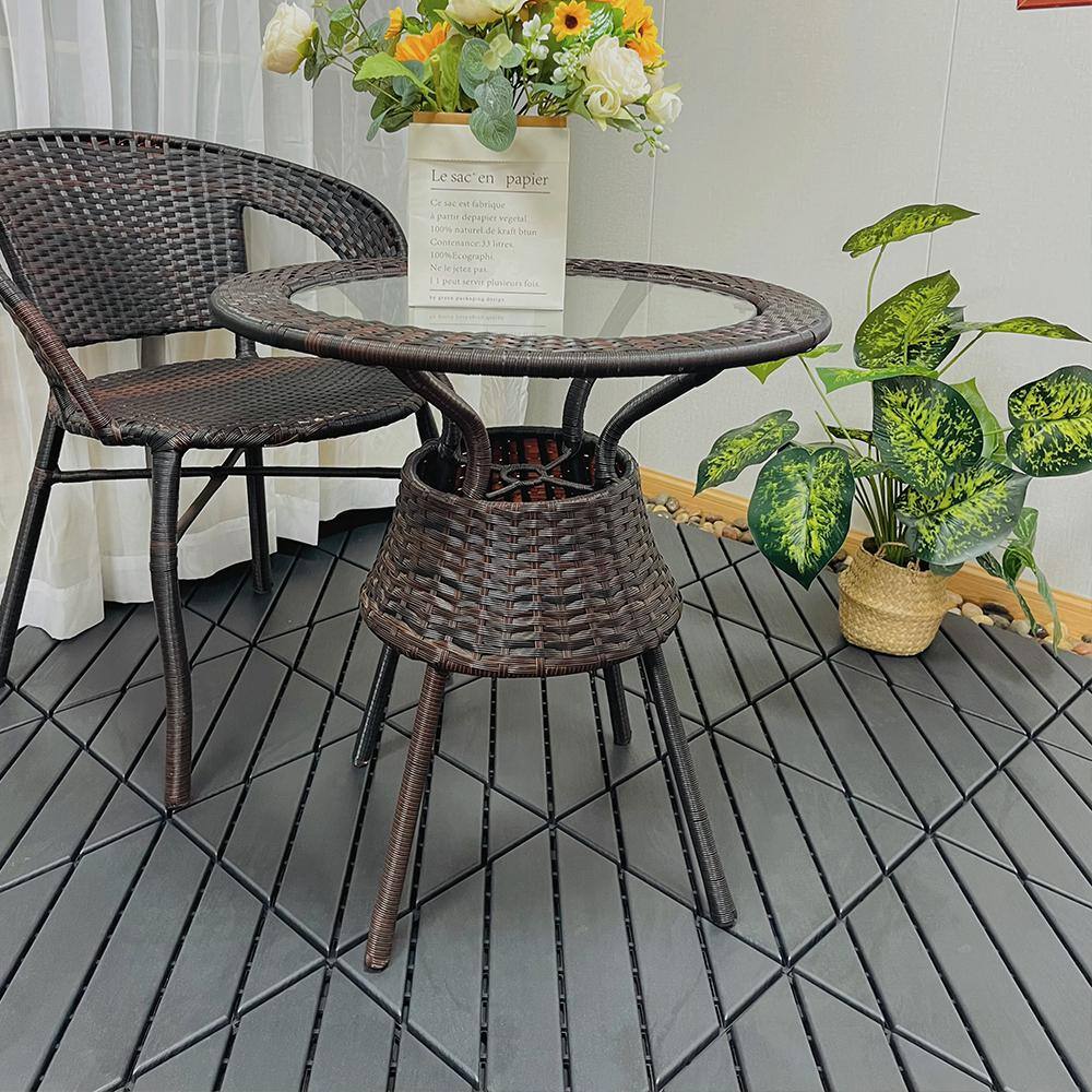 1 ft. x 1 ft. Patio Plastic Interlocking Square Waterproof Deck Tile in Dark Gray (44-Pack) for Poolside Backyard