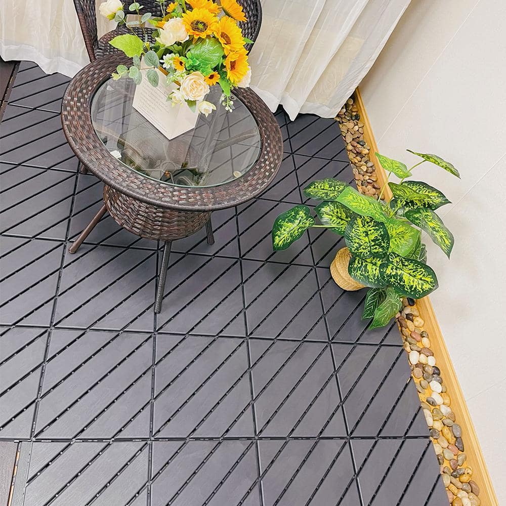 1 ft. x 1 ft. Patio Plastic Interlocking Square Waterproof Deck Tile in Dark Gray (44-Pack) for Poolside Backyard