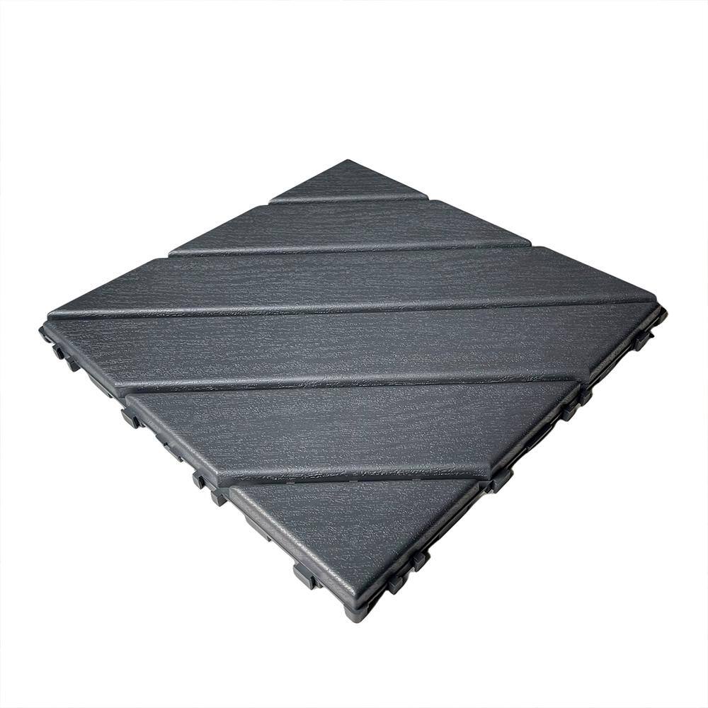 1 ft. x 1 ft. Patio Plastic Interlocking Square Waterproof Deck Tile in Dark Gray (44-Pack) for Poolside Backyard