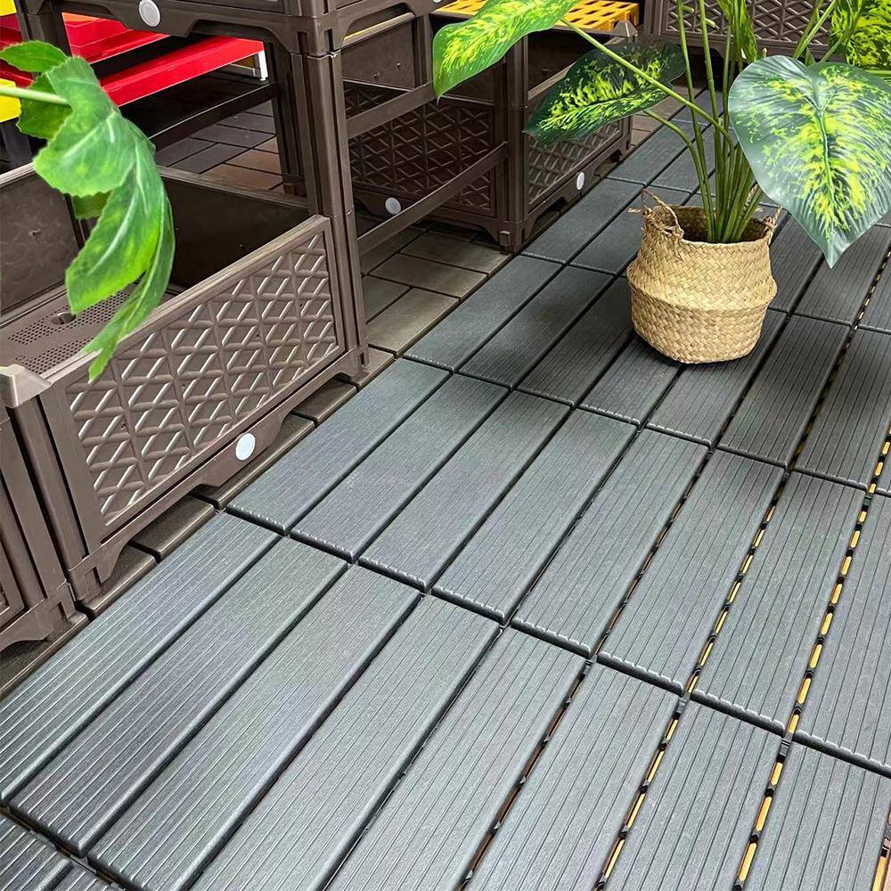 1 ft. x 1 ft. Patio Plastic Interlocking Square Waterproof Deck Tile in Dark Gray for Poolside Backyard (44-Pack)