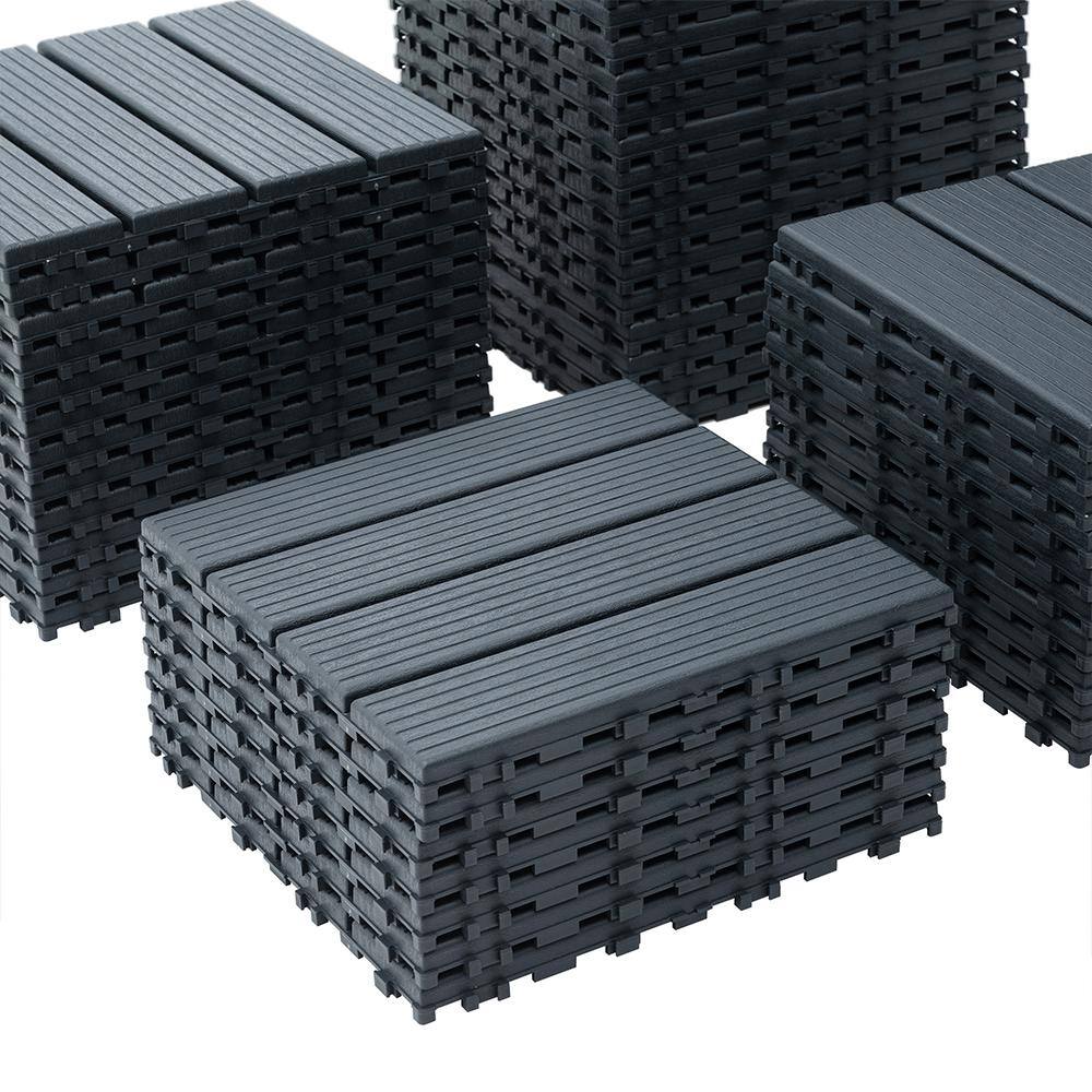 1 ft. x 1 ft. Patio Plastic Interlocking Square Waterproof Deck Tile in Dark Gray for Poolside Backyard (44-Pack)