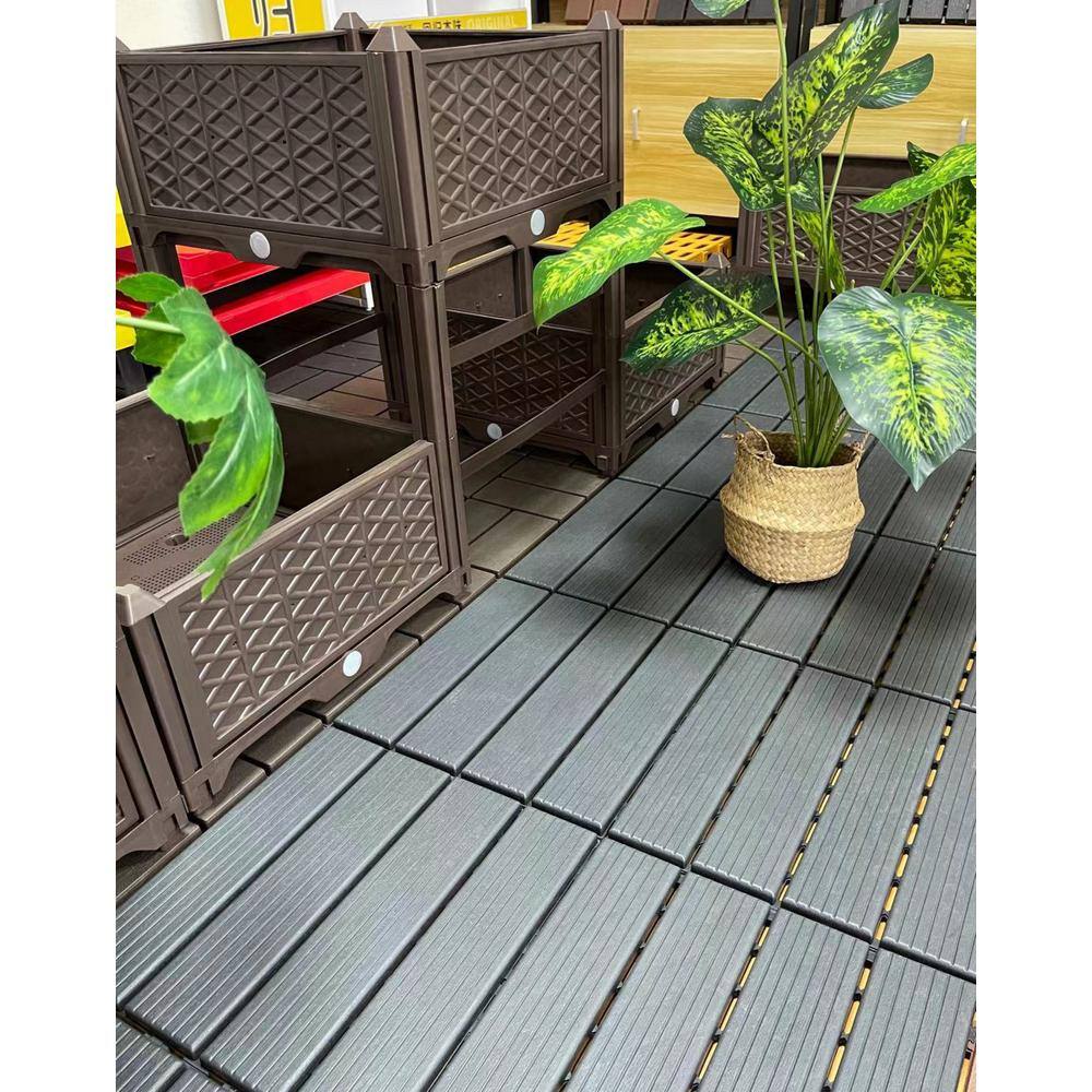 1 ft. x 1 ft. Plastic Deck Tile in Dark Gray for Outdoor Porch Poolside Balcony Backyard (44 Per Box)