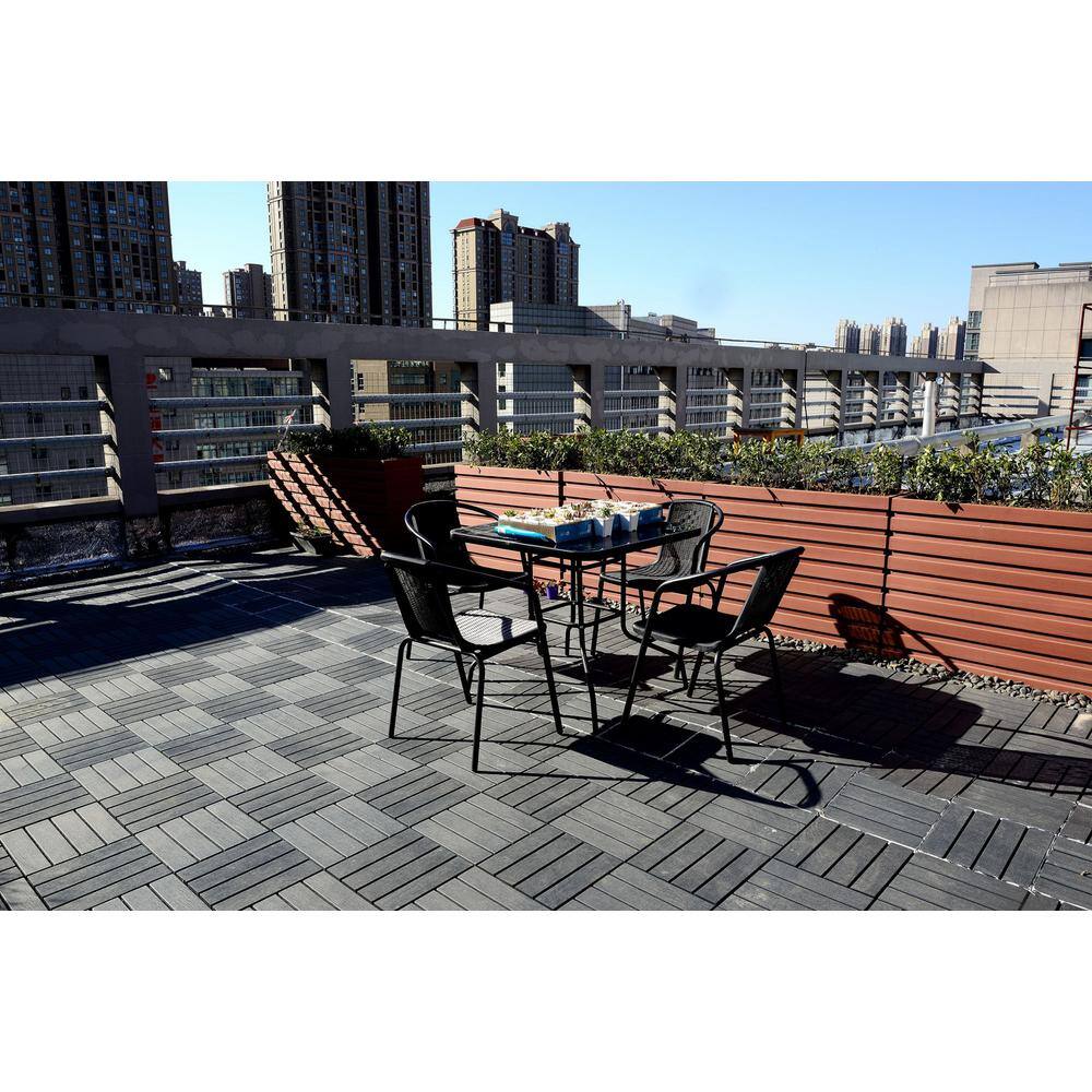1 ft. x 1 ft. Plastic Deck Tile in Dark Gray for Outdoor Porch Poolside Balcony Backyard (44 Per Box)