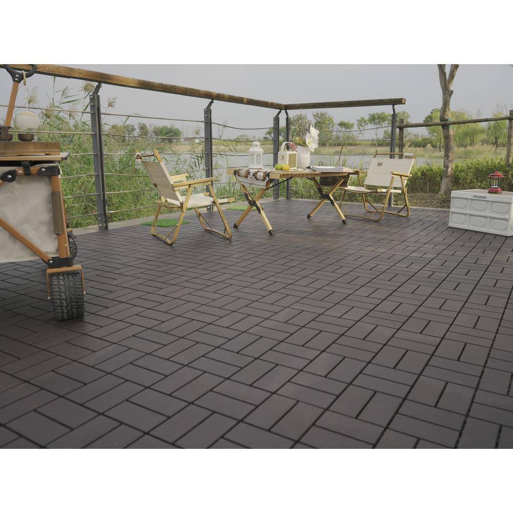 1 ft. x 1 ft. Plastic Deck Tile in Dark Gray for Outdoor Porch Poolside Balcony Backyard (44 Per Box)