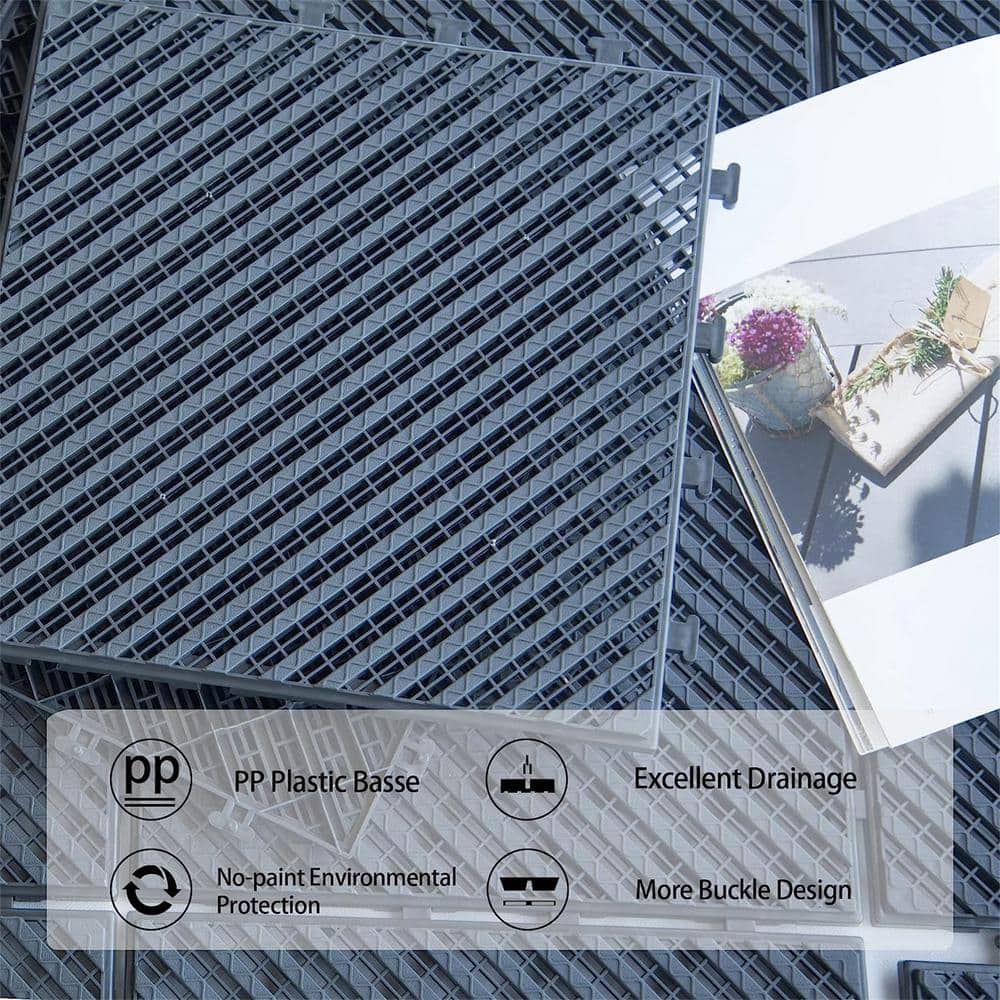 1 ft. x 1 ft. Plastic Deck Tile in Dark Gray (27-Piece)
