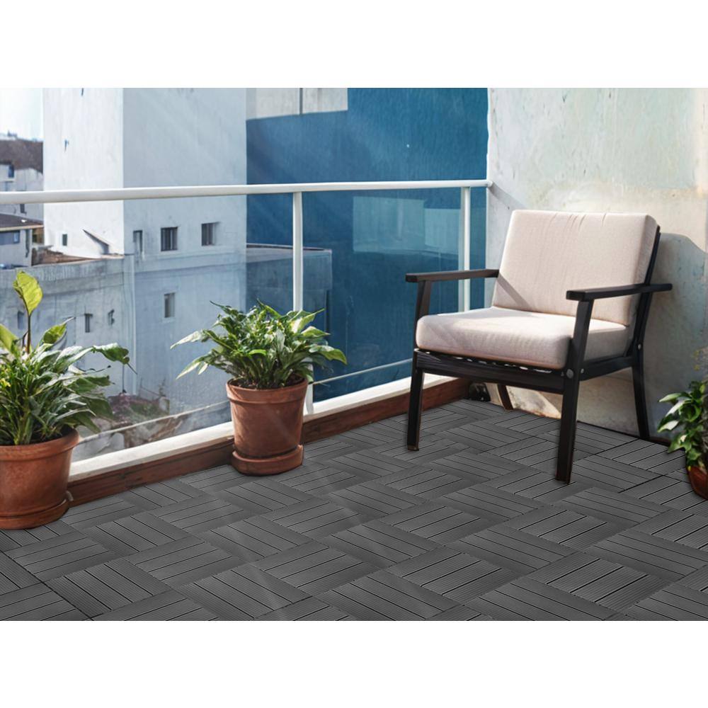 1 ft. x 1 ft. Plastic Composite Deck Tile in Dark Gray, Resist Rust, Water, Easy to DIY and Maintain(35 per Case)