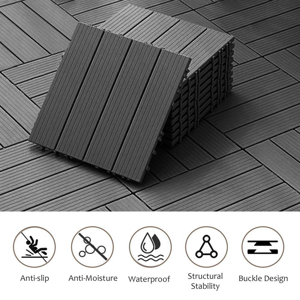 1 ft. x 1 ft. Plastic Composite Deck Tile in Dark Gray, Resist Rust, Water, Easy to DIY and Maintain(35 per Case)