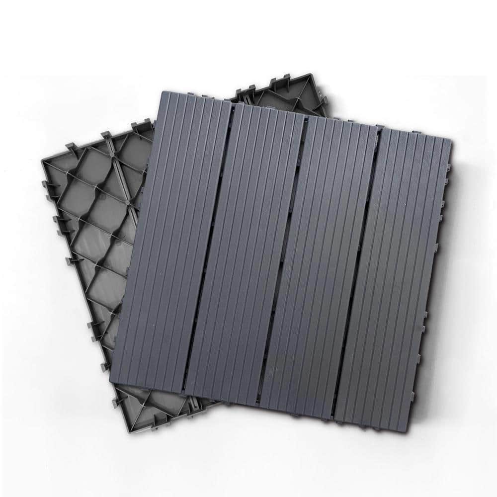 1 ft. x 1 ft. Plastic Composite Deck Tile in Dark Gray, Resist Rust, Water, Easy to DIY and Maintain(35 per Case)