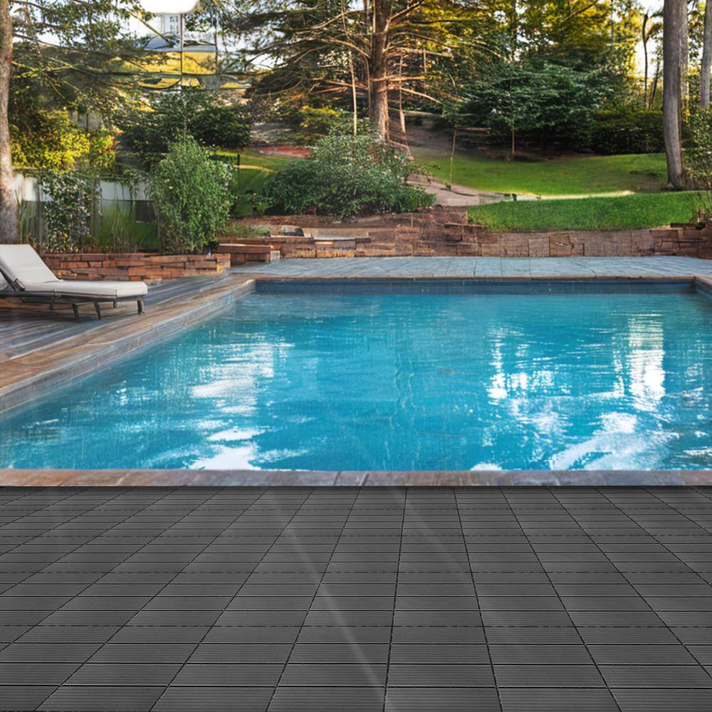 1 ft. x 1 ft. Plastic Composite Deck Tile in Dark Gray, Resist Rust, Water, Easy to DIY and Maintain(35 per Case)