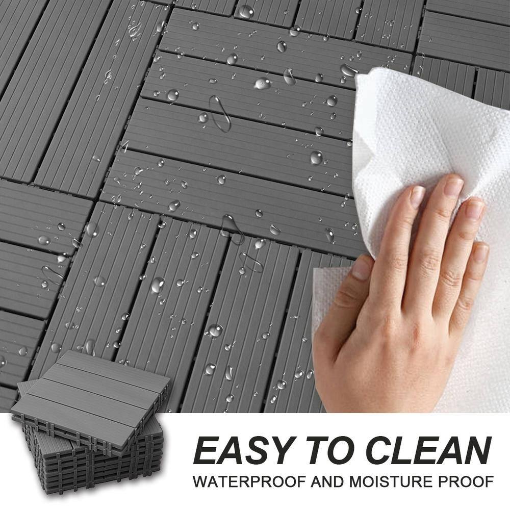1 ft. x 1 ft. Plastic Composite Deck Tile in Dark Gray, Resist Rust, Water, Easy to DIY and Maintain(35 per Case)