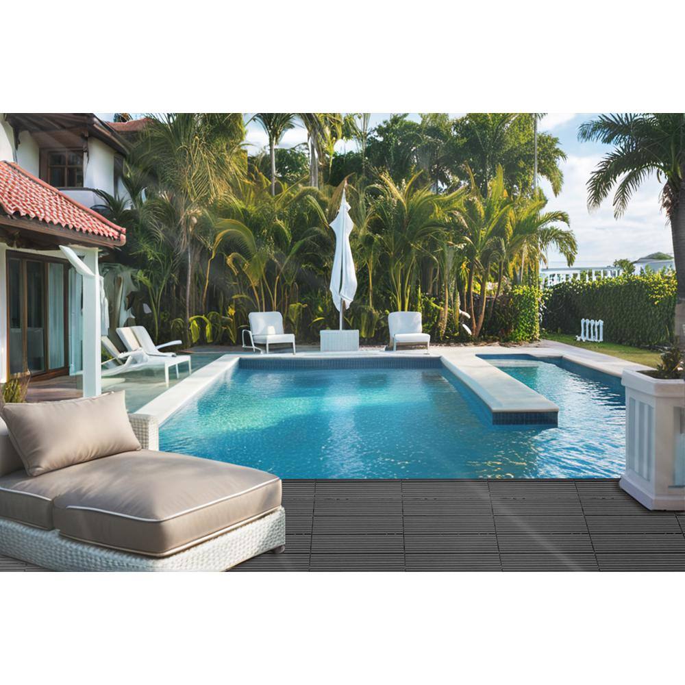 1 ft. x 1 ft. Plastic Composite Deck Tile in Dark Gray, Resist Rust, Water, Easy to DIY and Maintain(20 per Case)