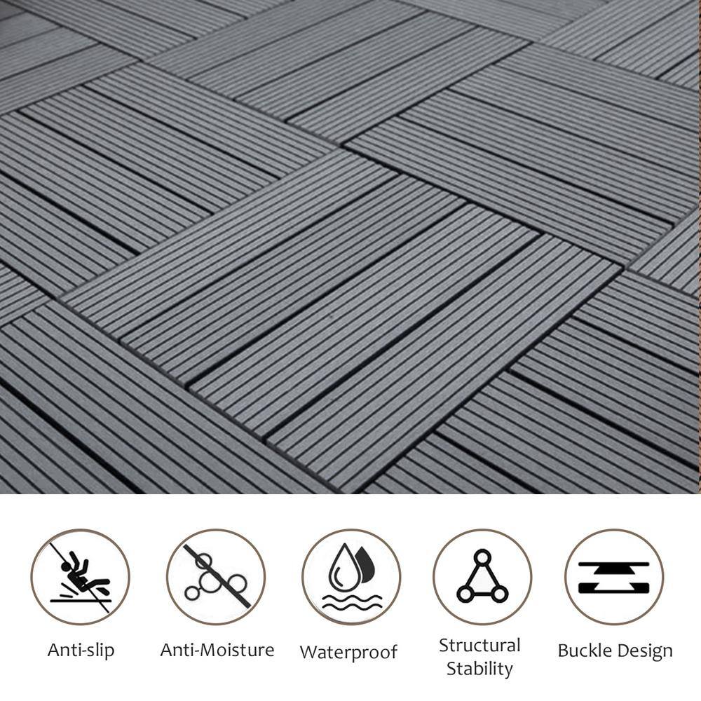 1 ft. x 1 ft. Plastic Composite Deck Tile in Dark Gray, Resist Rust, Water, Easy to DIY and Maintain(20 per Case)