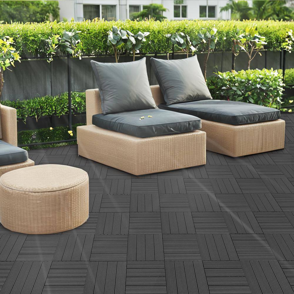 1 ft. x 1 ft. Plastic Composite Deck Tile in Dark Gray, Resist Rust, Water, Easy to DIY and Maintain(20 per Case)