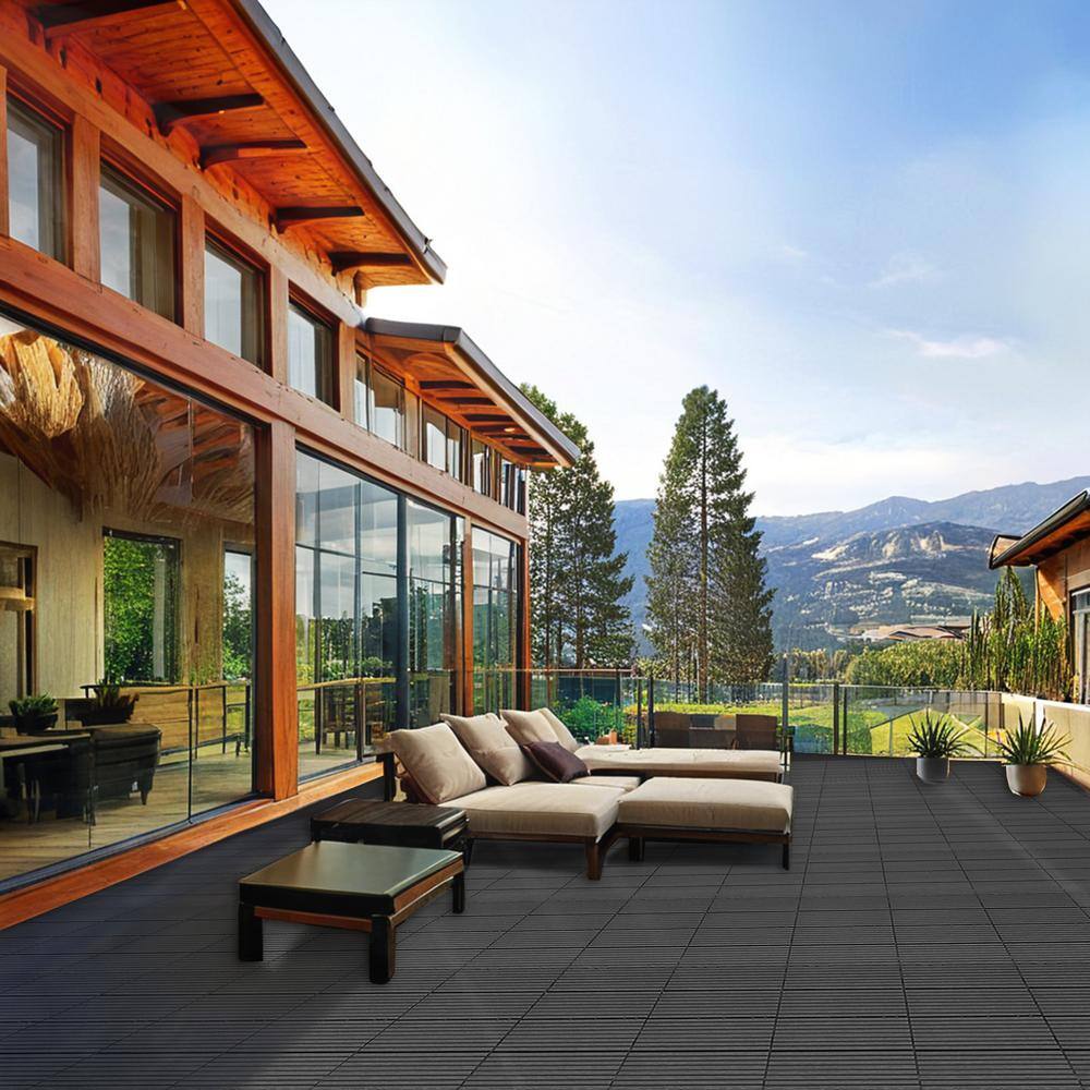 1 ft. x 1 ft. Plastic Composite Deck Tile in Dark Gray, Resist Rust, Water, Easy to DIY and Maintain(20 per Case)