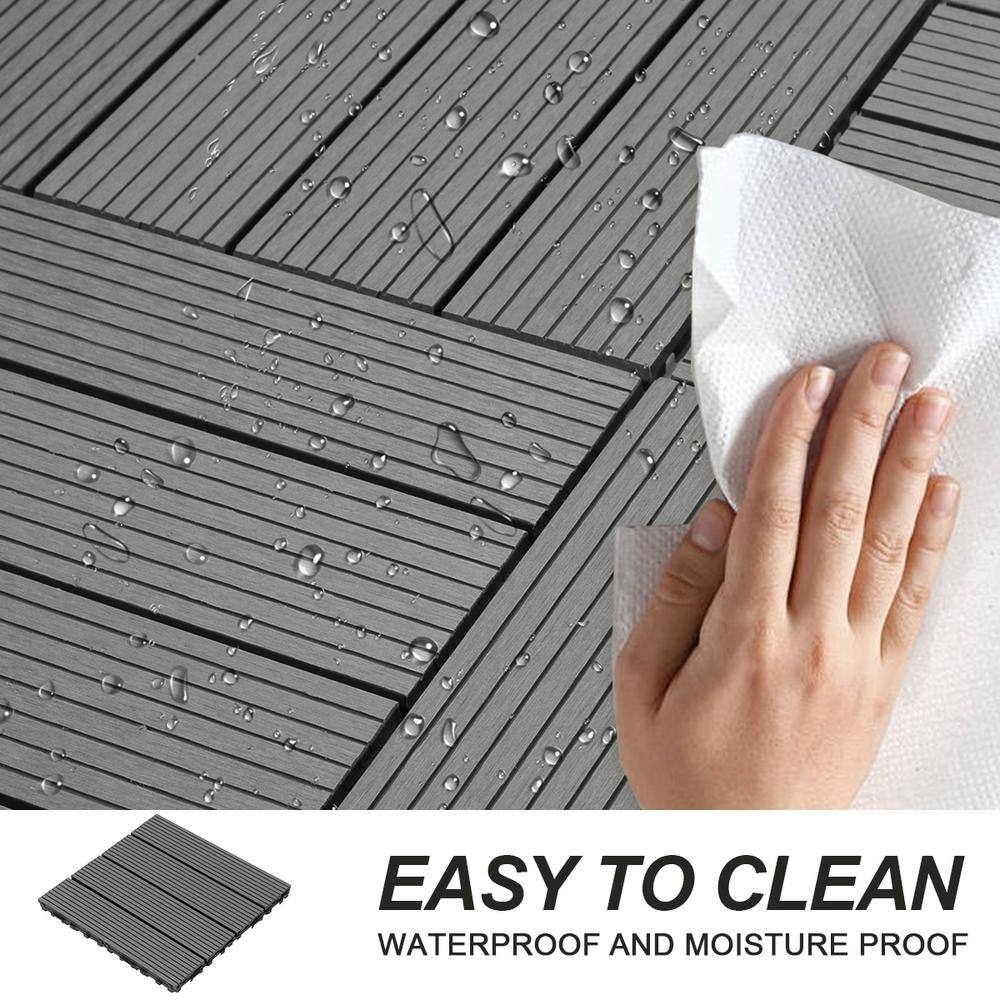 1 ft. x 1 ft. Plastic Composite Deck Tile in Dark Gray, Resist Rust, Water, Easy to DIY and Maintain(20 per Case)