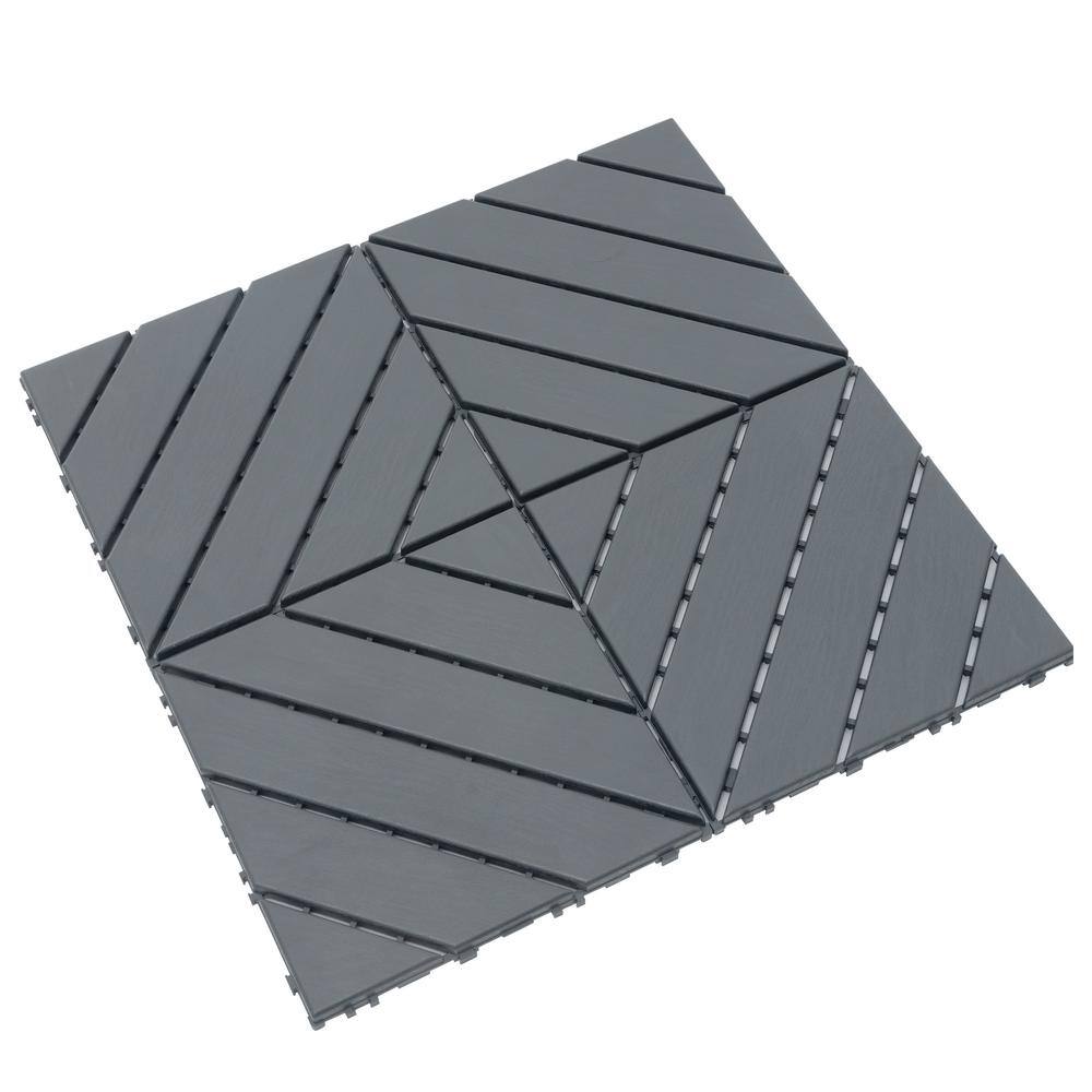 11.8 in.x 11.8 in. Square Plastic Interlocking Deck Tiles, Dark Gray (44-Pack)