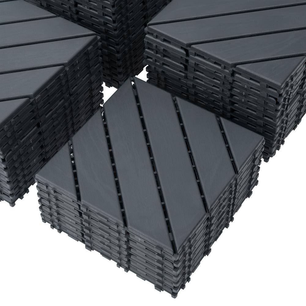 11.8 in.x 11.8 in. Square Plastic Interlocking Deck Tiles, Dark Gray (44-Pack)