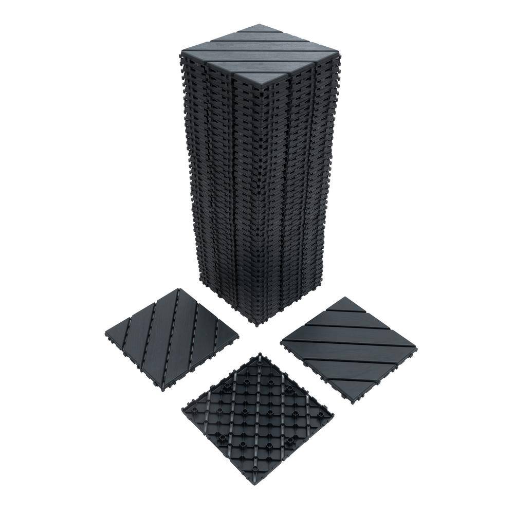 11.8 in.x 11.8 in. Square Plastic Interlocking Deck Tiles, Dark Gray (44-Pack)
