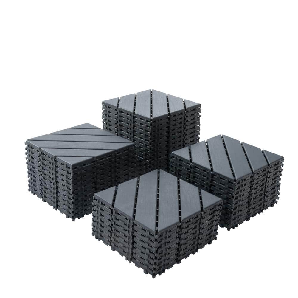 11.8 in.x 11.8 in. Square Plastic Interlocking Deck Tiles, Dark Gray (44-Pack)