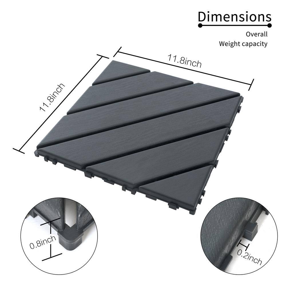 11.8 in.x 11.8 in. Square Plastic Interlocking Deck Tiles, Dark Gray (44-Pack)