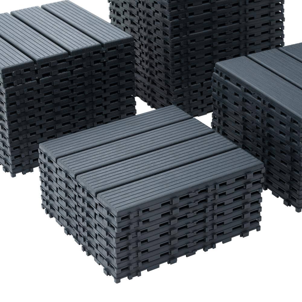 11.8 in.x 11.8 in.Square Plastic Interlocking Deck Tiles, Dark Gray (44-Pack)