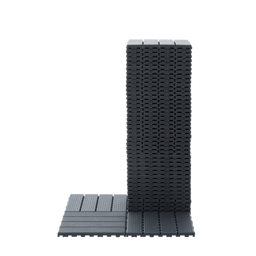 11.8 in.x 11.8 in.Square Plastic Interlocking Deck Tiles, Dark Gray (44-Pack)
