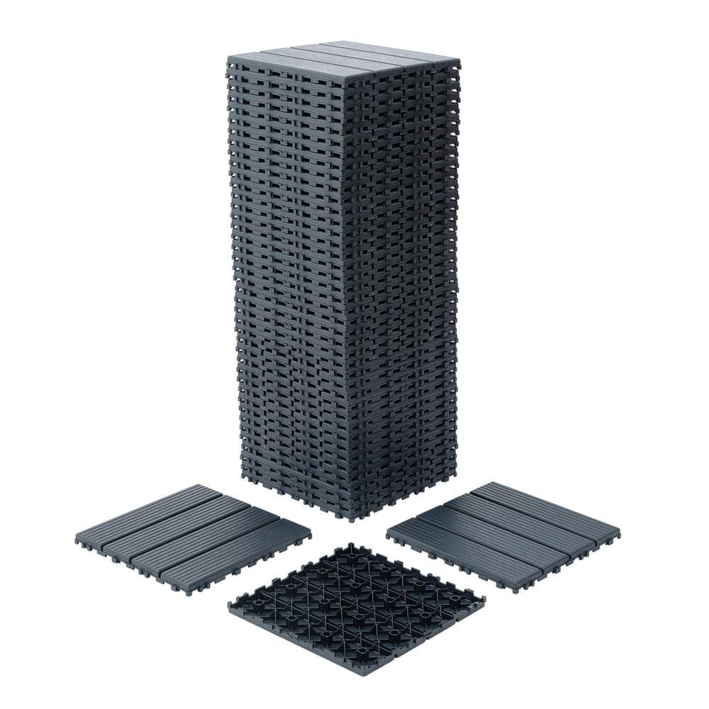 11.8 in.x 11.8 in.Square Plastic Interlocking Deck Tiles, Dark Gray (44-Pack)