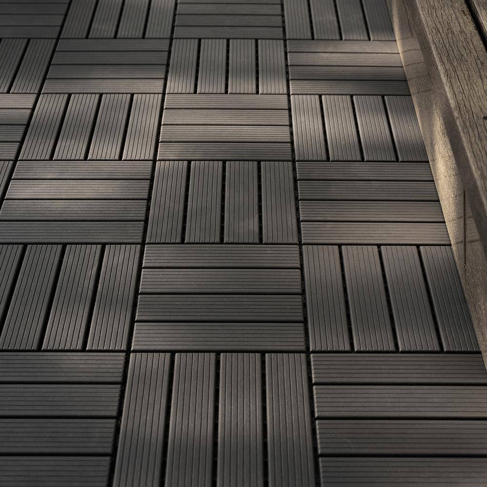 11.8 in.x 11.8 in.Square Plastic Interlocking Deck Tiles, Dark Gray (44-Pack)