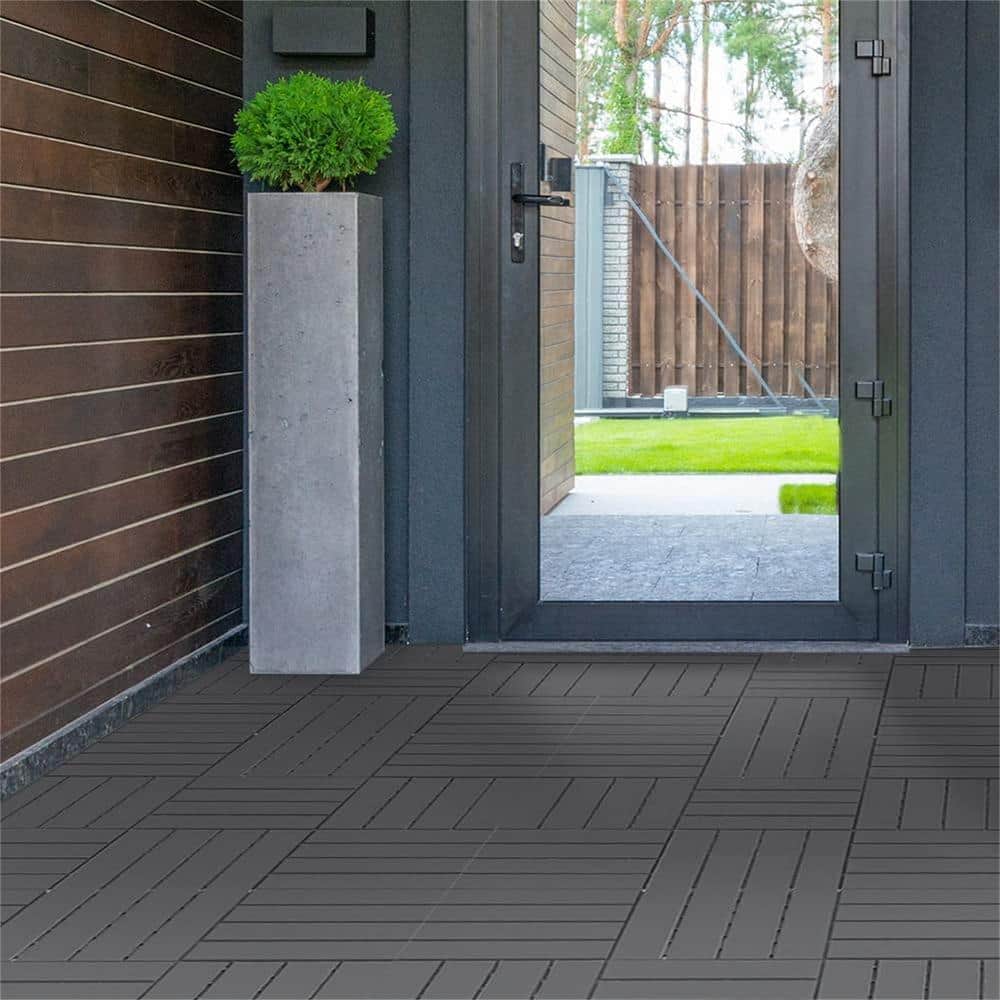 Kahomvis 1 ft. x 1 ft. Quick Deck Outdoor Waterproof Flooring All Weather Composite Deck Tile in Dark Gray (27 sq. ft. Per Box)