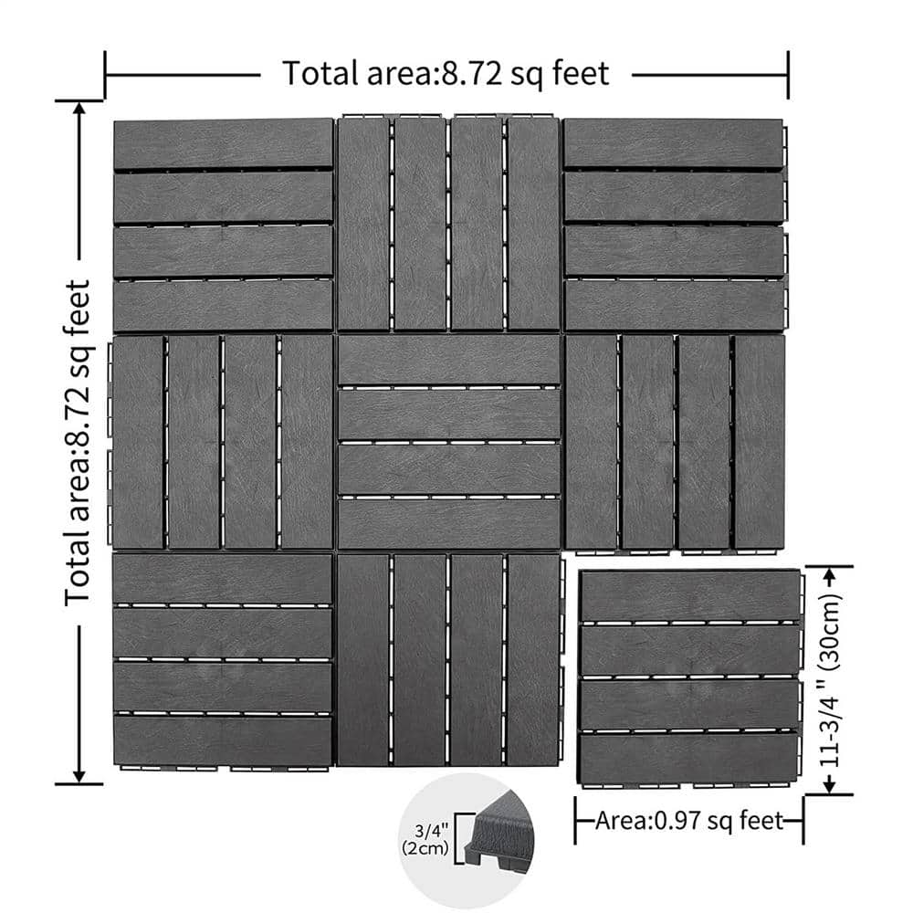 Kahomvis 1 ft. x 1 ft. Quick Deck Outdoor Waterproof Flooring All Weather Composite Deck Tile in Dark Gray (27 sq. ft. Per Box)