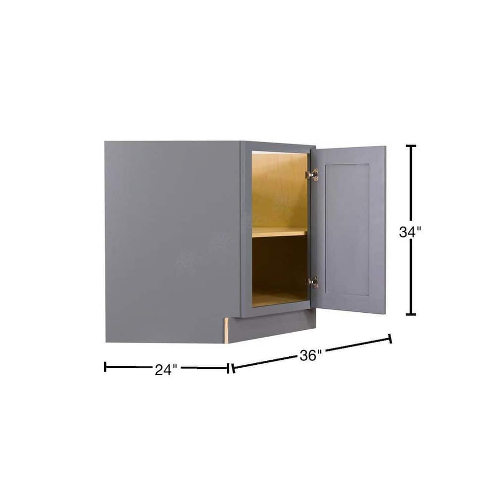 LIFEART CABINETRY Lancaster Gray Plywood Shaker Stock Assembled Base Diagonal Kitchen Cabinet 36 in. W x 34.5 in. H x 24 in. D