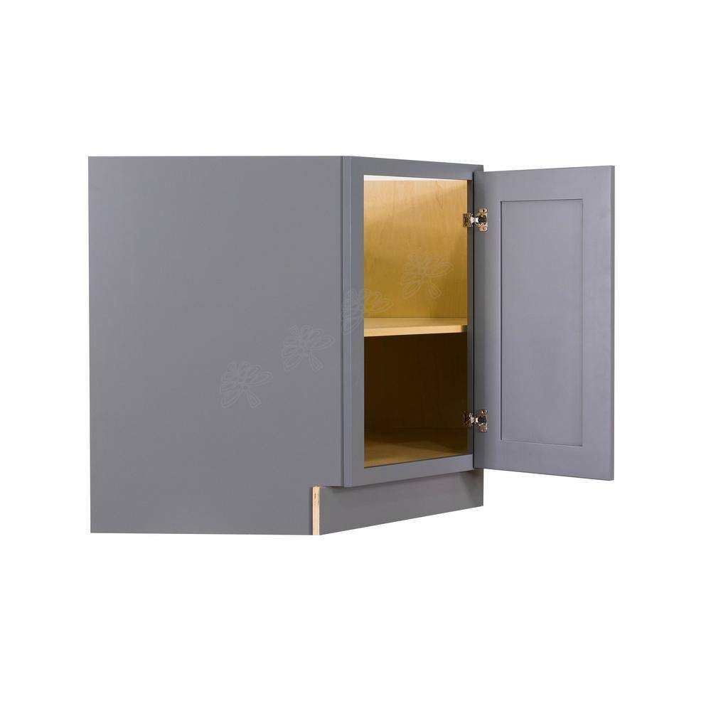 LIFEART CABINETRY Lancaster Gray Plywood Shaker Stock Assembled Base Diagonal Kitchen Cabinet 36 in. W x 34.5 in. H x 24 in. D