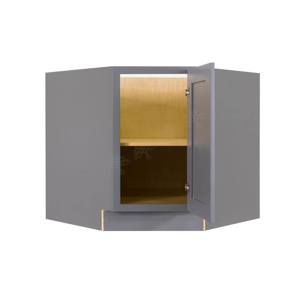 LIFEART CABINETRY Lancaster Gray Plywood Shaker Stock Assembled Base Diagonal Kitchen Cabinet 36 in. W x 34.5 in. H x 24 in. D