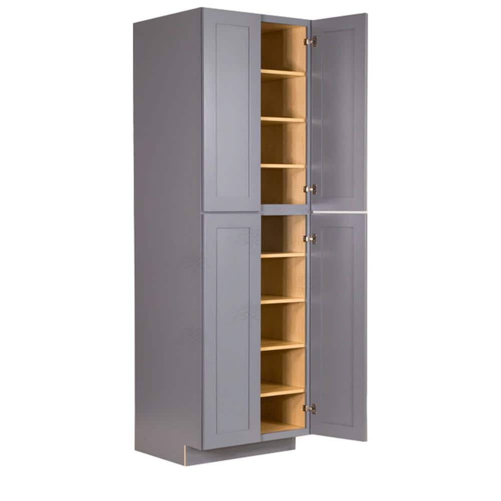 LIFEART CABINETRY Lancaster Gray Plywood Shaker Stock Assembled Tall Pantry Kitchen Cabinet 30 in. W x 90 in. H x 27 in. D