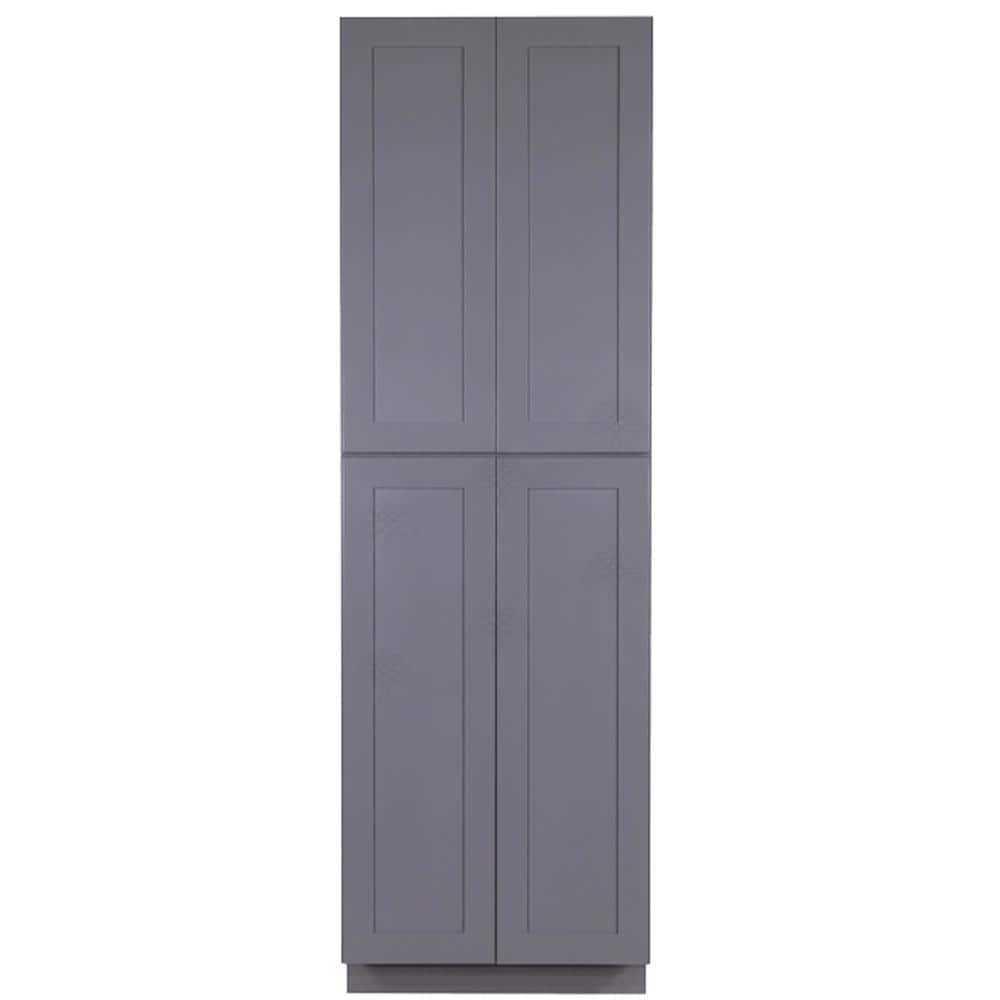 LIFEART CABINETRY Lancaster Gray Plywood Shaker Stock Assembled Tall Pantry Kitchen Cabinet 30 in. W x 90 in. H x 27 in. D