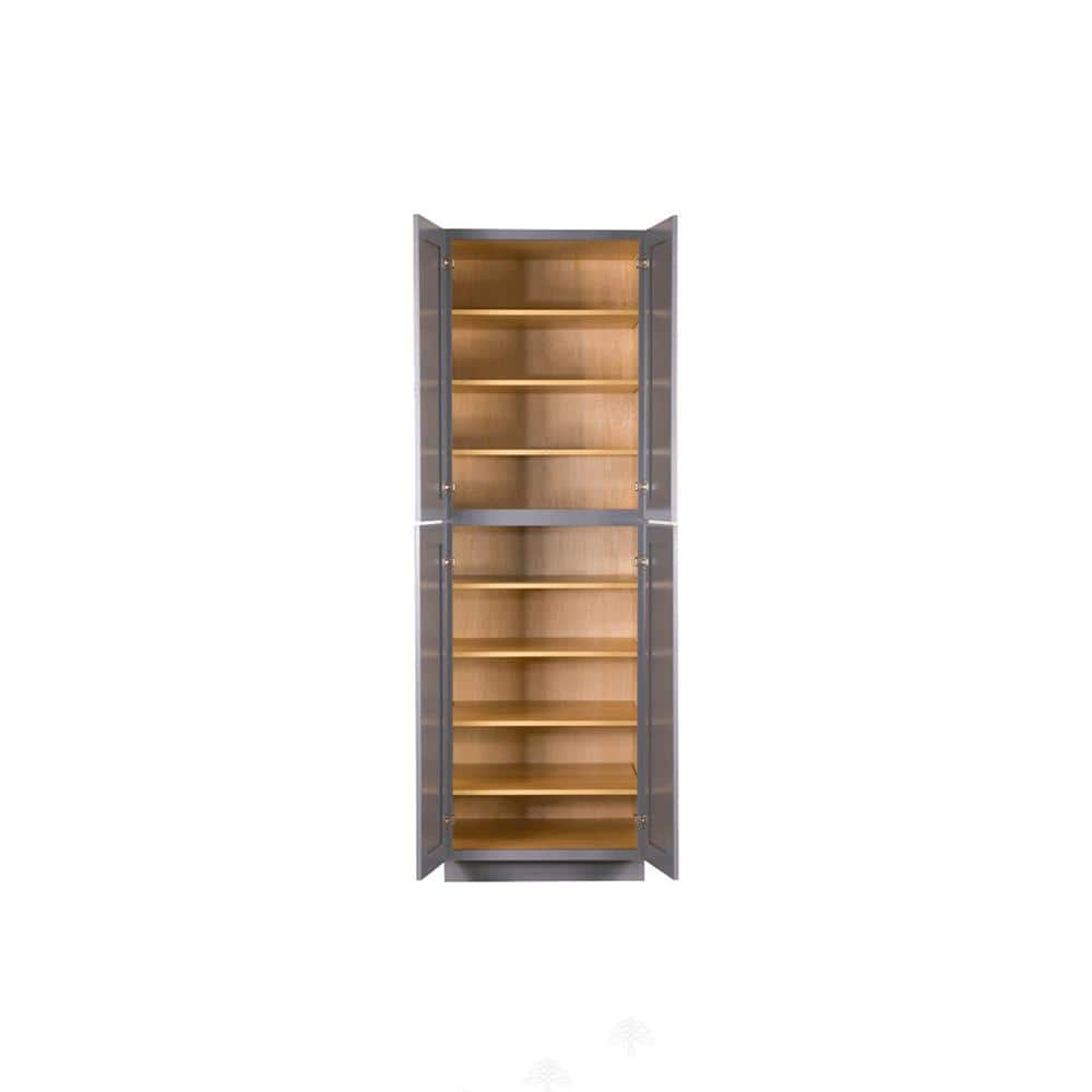 LIFEART CABINETRY Lancaster Gray Plywood Shaker Stock Assembled Tall Pantry Kitchen Cabinet 30 in. W x 90 in. H x 27 in. D