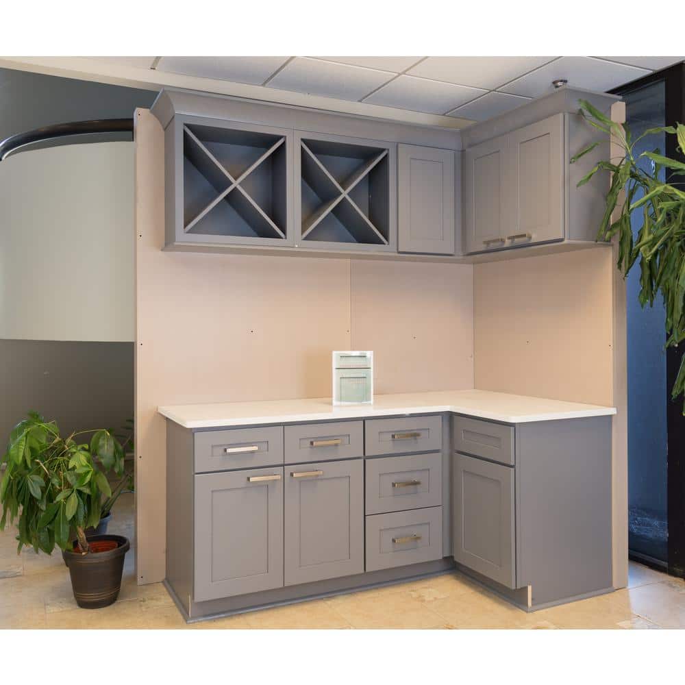 LIFEART CABINETRY Lancaster Gray Plywood Shaker Stock Assembled Wall Diagonal Corner Kitchen Cabinet 24 in. W x 36 in. H x 12 in. D