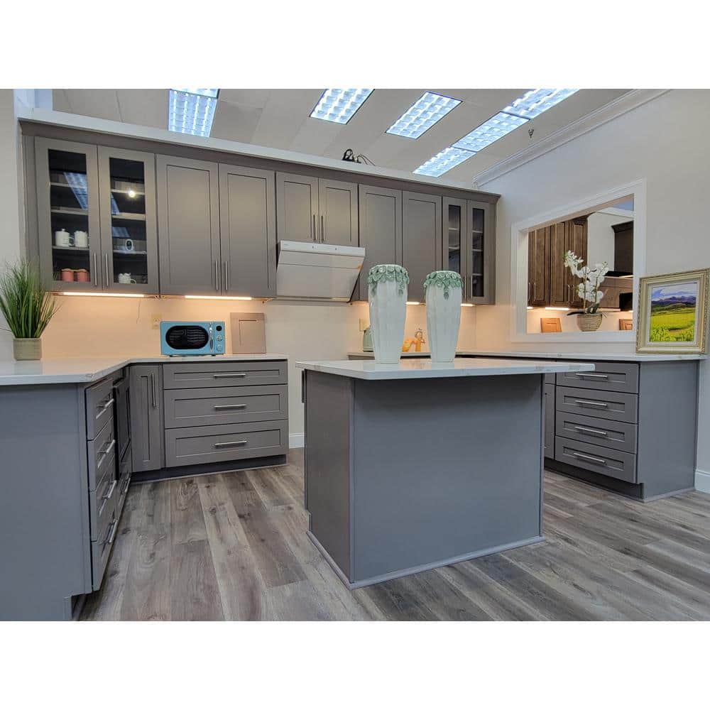 LIFEART CABINETRY Lancaster Gray Plywood Shaker Stock Assembled Wall Diagonal Corner Kitchen Cabinet 24 in. W x 36 in. H x 12 in. D