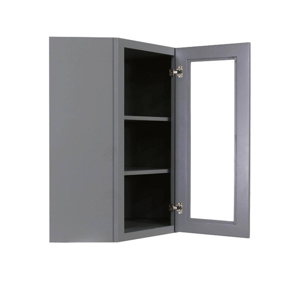 LIFEART CABINETRY Lancaster Gray Plywood Shaker Stock Assembled Wall Diagonal Glass Door Kitchen Cabinet 24 in. W x 36 in. H x 12 in. D