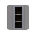 LIFEART CABINETRY Lancaster Gray Plywood Shaker Stock Assembled Wall Diagonal Glass Door Kitchen Cabinet 24 in. W x 36 in. H x 12 in. D