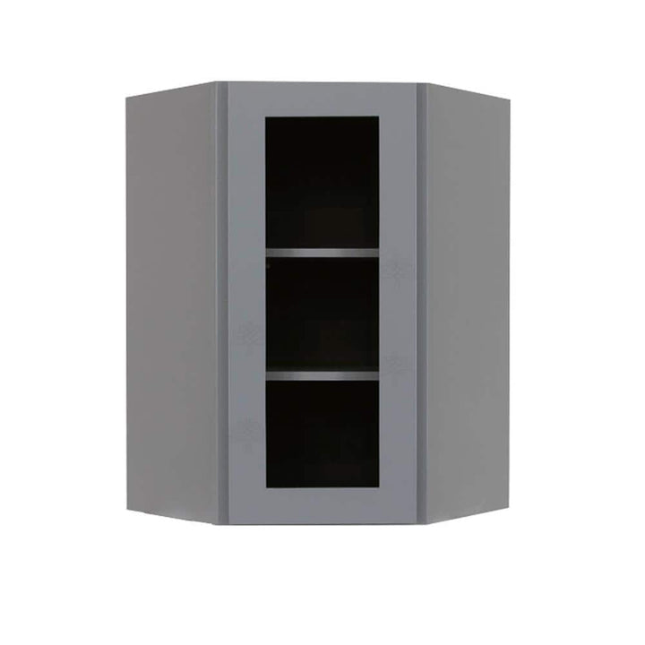 LIFEART CABINETRY Lancaster Gray Plywood Shaker Stock Assembled Wall Diagonal Glass Door Kitchen Cabinet 24 in. W x 36 in. H x 12 in. D