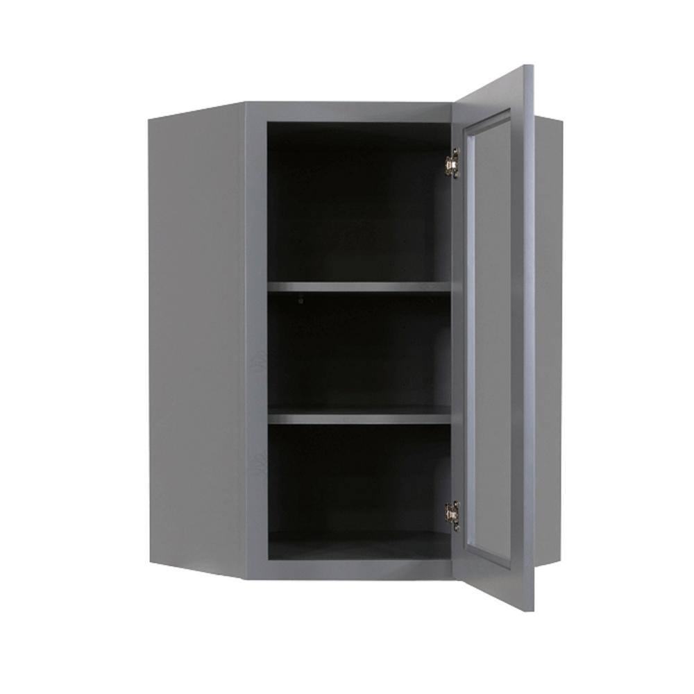 LIFEART CABINETRY Lancaster Gray Plywood Shaker Stock Assembled Wall Diagonal Glass Door Kitchen Cabinet 24 in. W x 36 in. H x 12 in. D