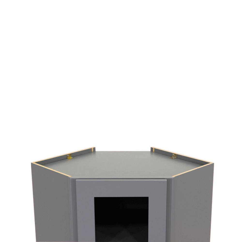 LIFEART CABINETRY Lancaster Gray Plywood Shaker Stock Assembled Wall Diagonal Glass Door Kitchen Cabinet 24 in. W x 42 in. H x 12 in. D
