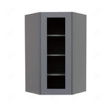 LIFEART CABINETRY Lancaster Gray Plywood Shaker Stock Assembled Wall Diagonal Glass Door Kitchen Cabinet 24 in. W x 42 in. H x 12 in. D