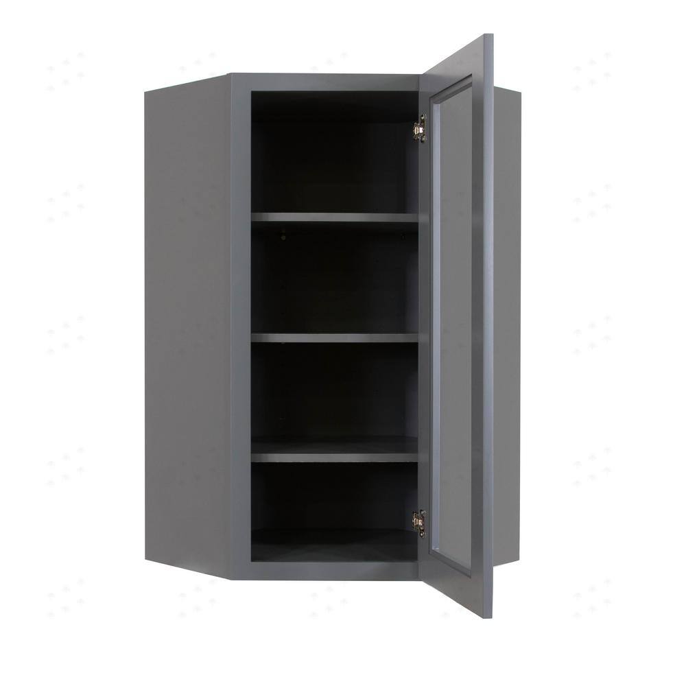 LIFEART CABINETRY Lancaster Gray Plywood Shaker Stock Assembled Wall Diagonal Glass Door Kitchen Cabinet 24 in. W x 42 in. H x 12 in. D
