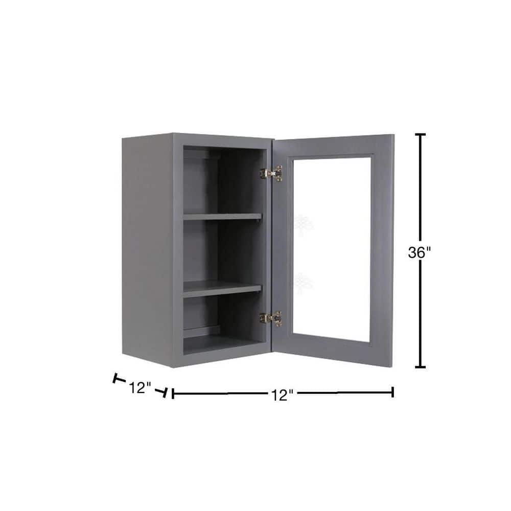 LIFEART CABINETRY Lancaster Gray Plywood Shaker Stock Assembled Wall Glass Door Kitchen Cabinet 12 in. W x 36 in. H x 12 in. D