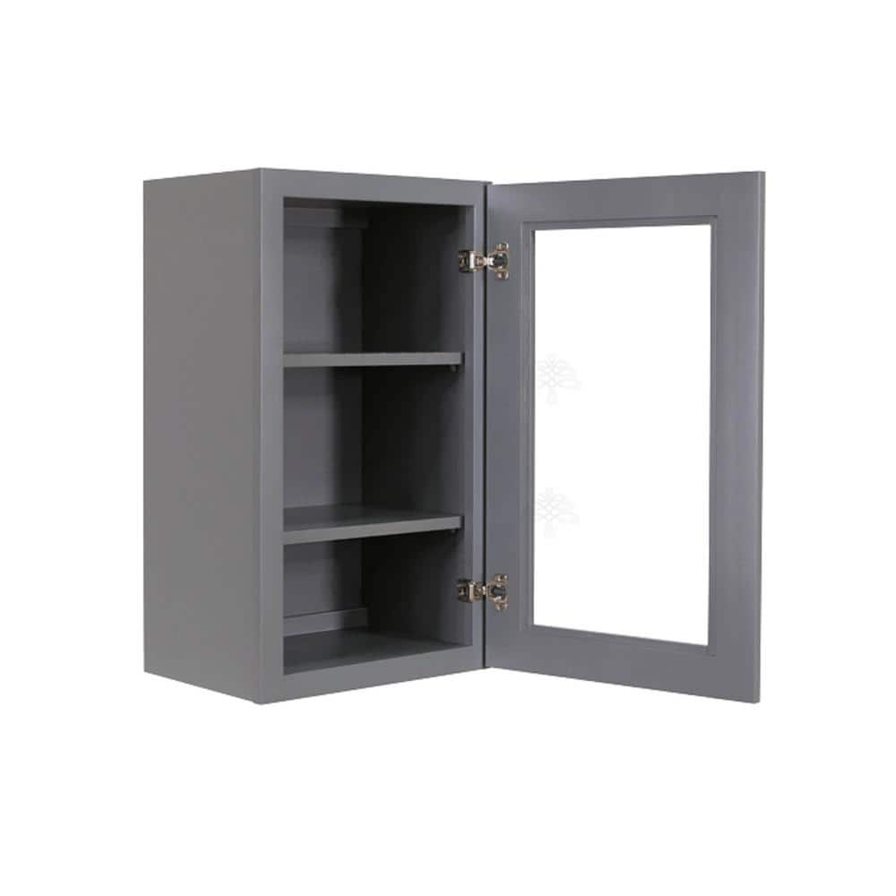 LIFEART CABINETRY Lancaster Gray Plywood Shaker Stock Assembled Wall Glass Door Kitchen Cabinet 12 in. W x 36 in. H x 12 in. D
