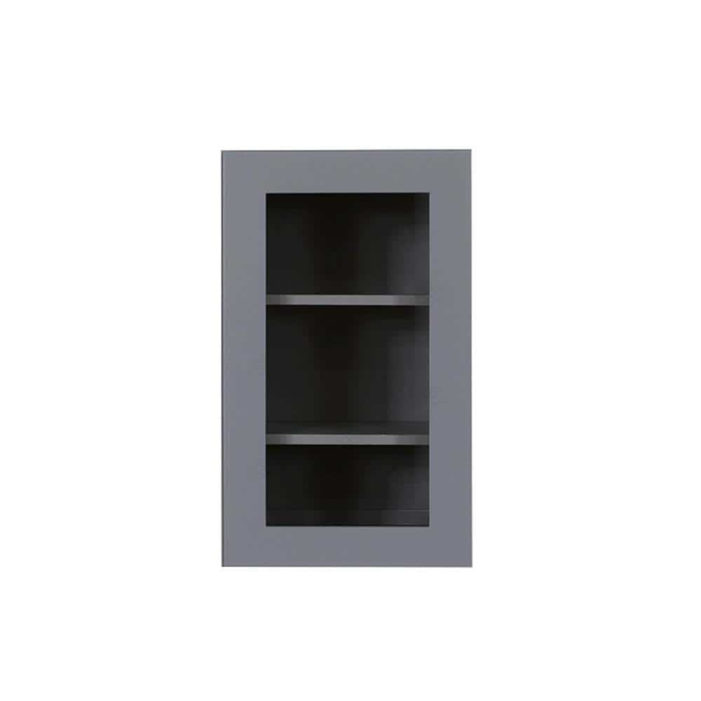 LIFEART CABINETRY Lancaster Gray Plywood Shaker Stock Assembled Wall Glass Door Kitchen Cabinet 12 in. W x 36 in. H x 12 in. D