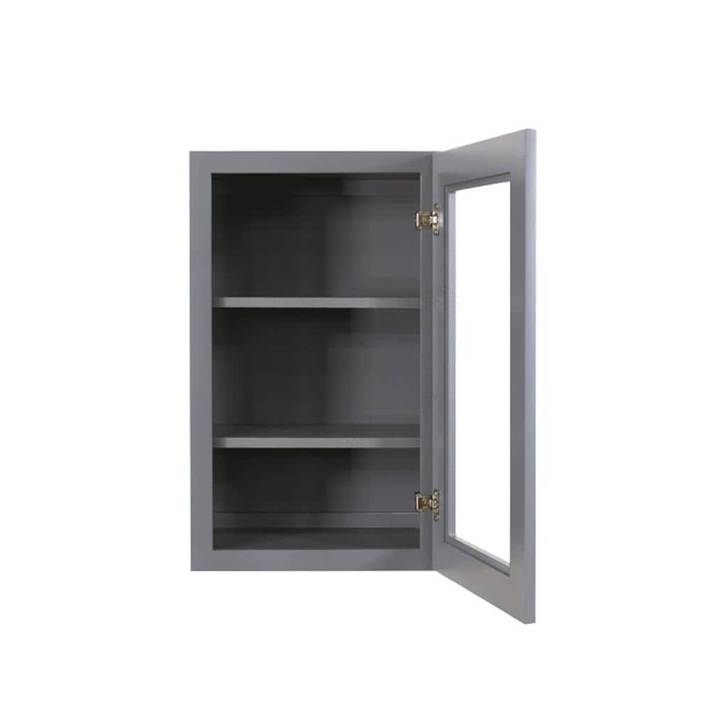 LIFEART CABINETRY Lancaster Gray Plywood Shaker Stock Assembled Wall Glass Door Kitchen Cabinet 12 in. W x 36 in. H x 12 in. D
